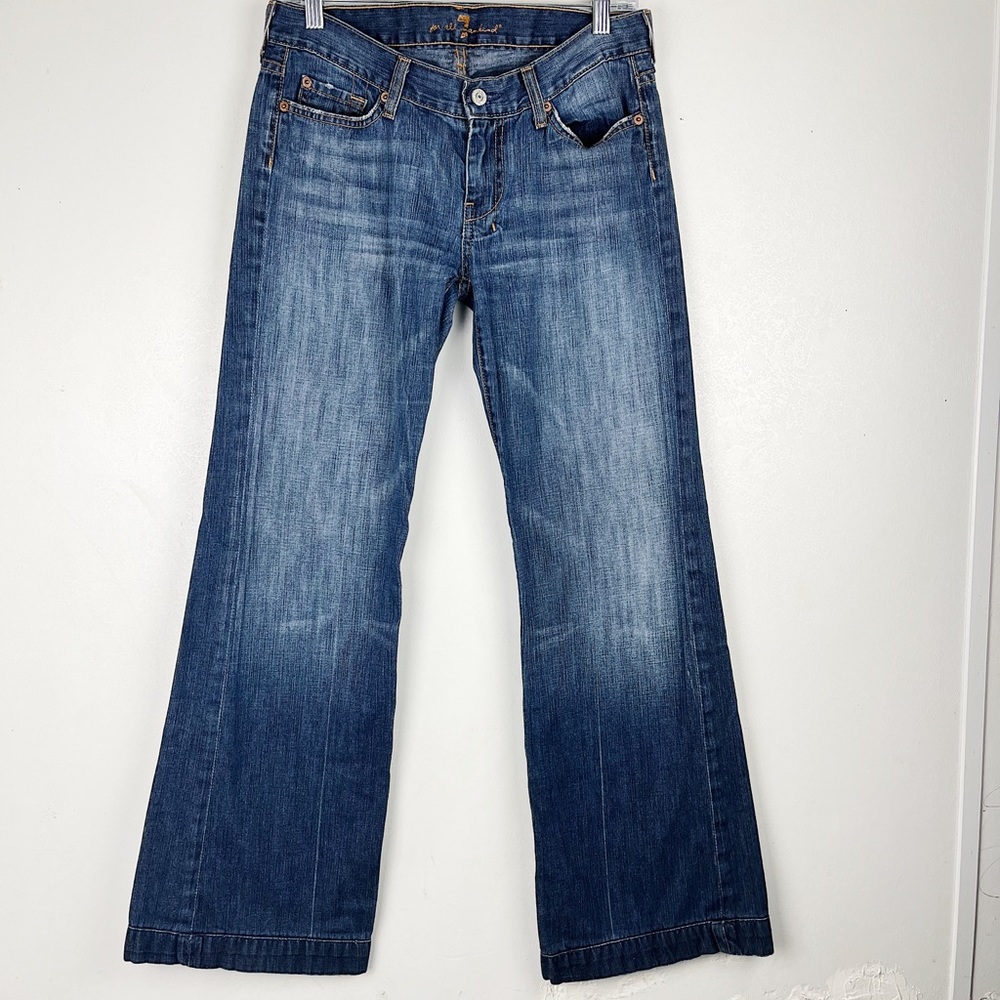 7 For All Mankind Dojo Jeans Flare Leg Dark Blue Size 30 Boho Mid Rise